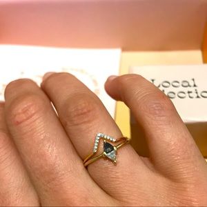 Local eclectic gold plated diamond v shape ring